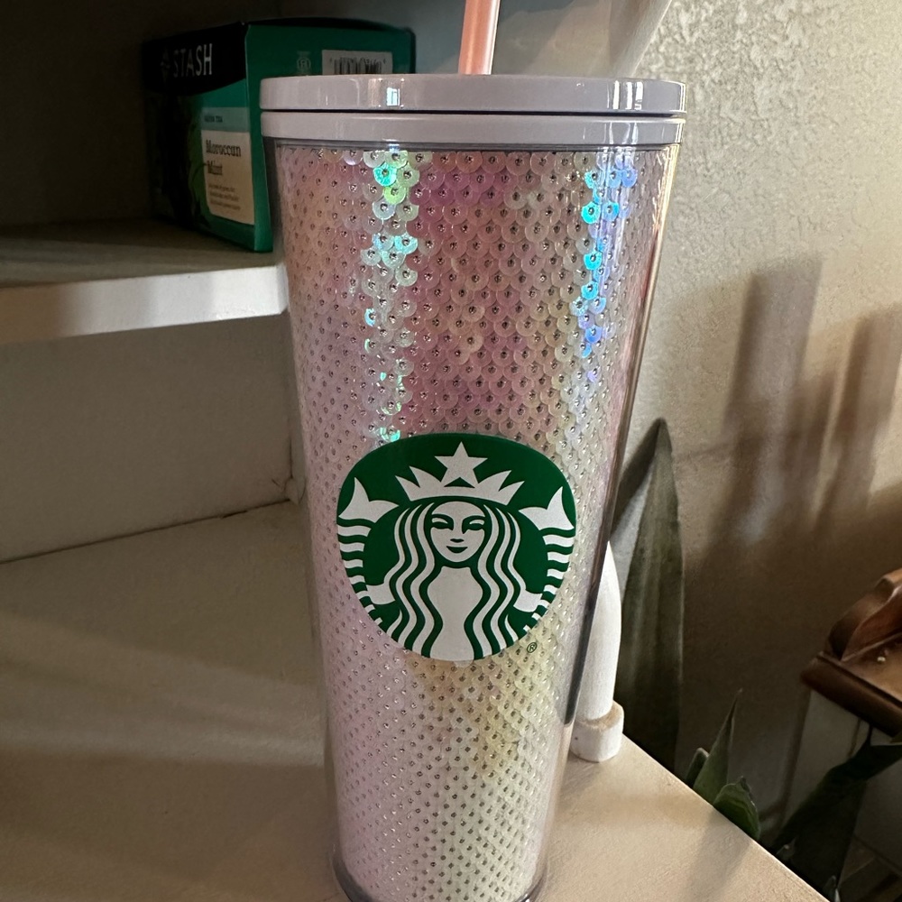 White iridescent venti sequin Starbucks cup never used